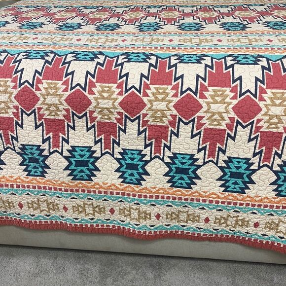 HIEnd Accent bedspread/quilt Southwestern Aztec Vtg Queen"Spirit Valley" - Picture 3 of 7